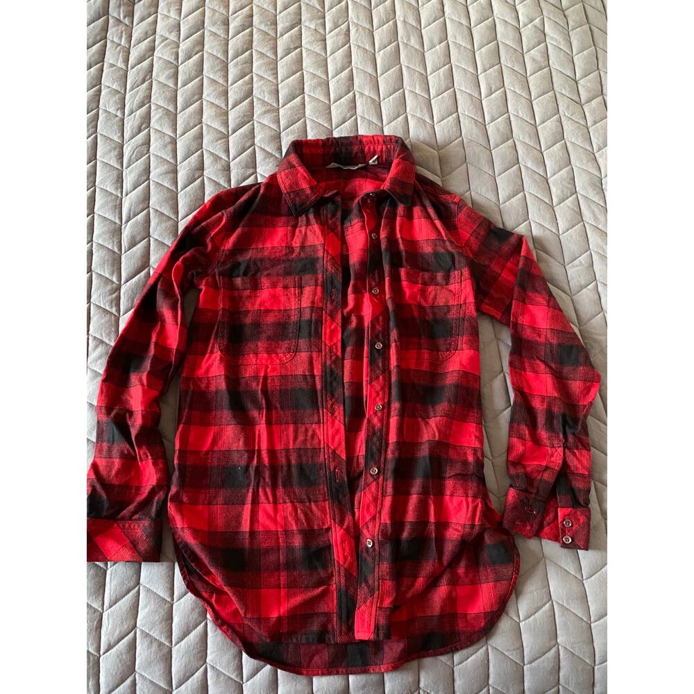 Athleta Shirt Womens XS Red Black Plaid Button Up Long Sleeve Flannel